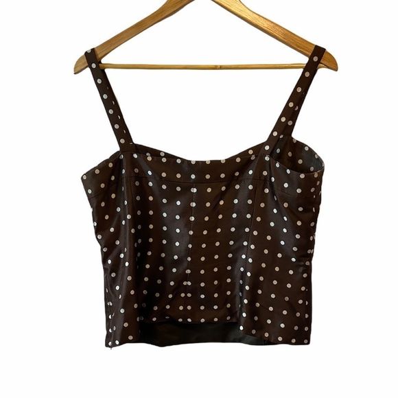 ETCETERA Silk Brown Polka Dot Bustier Tank Top 14 - Picture 2 of 7